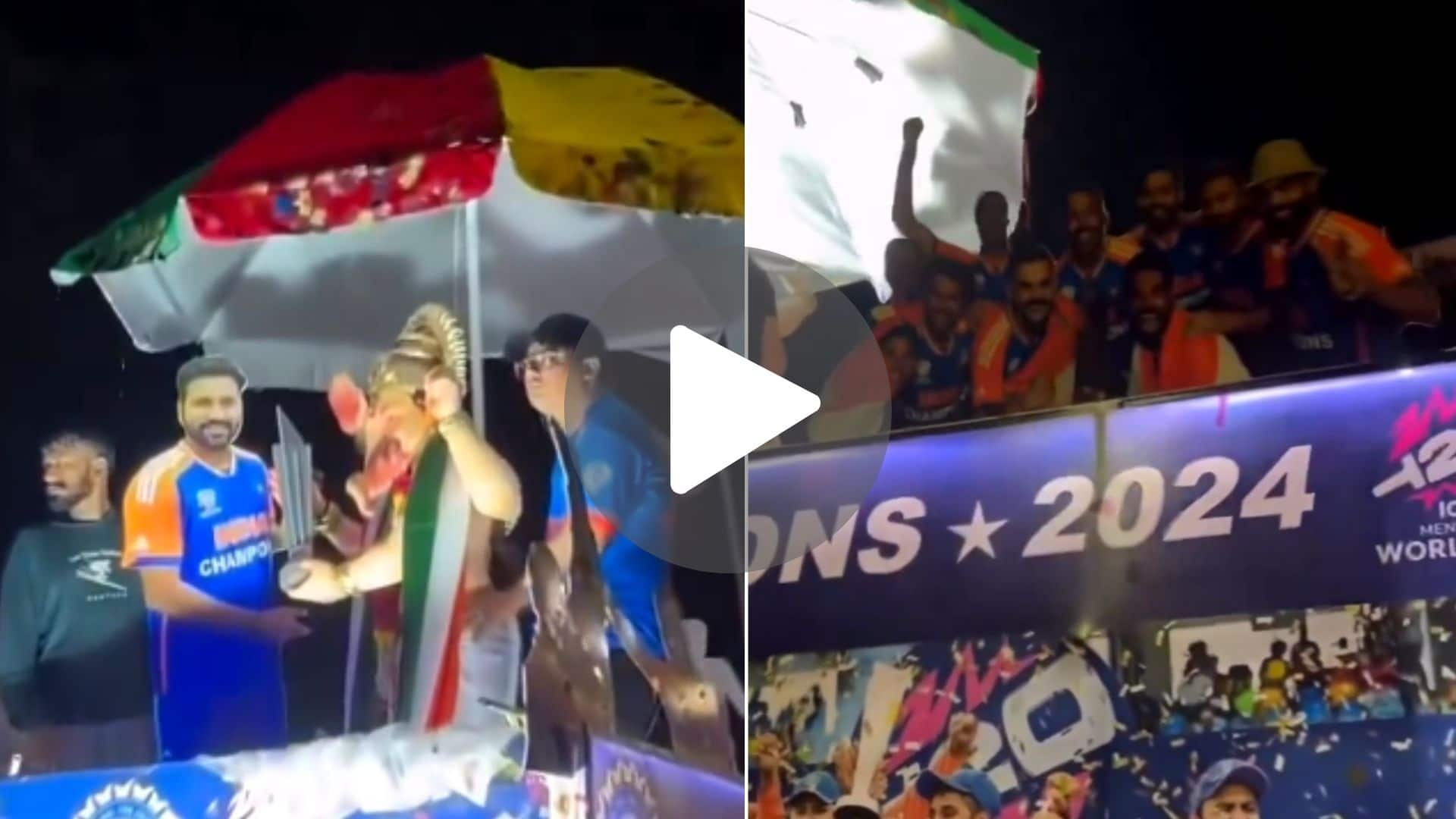 Rohit Sharma Holds T20 World Cup Trophy With Ganpati Bappa In A Victory Parade Recreation